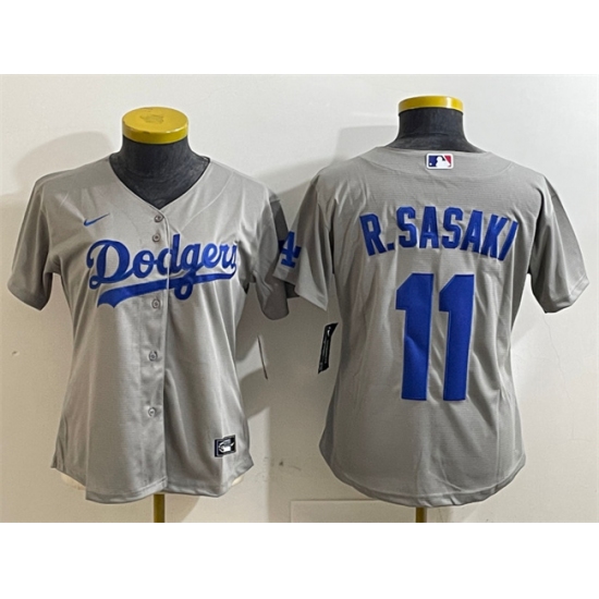 Womens Los Angeles Dodgers #11 Roki Sasaki Grey Cool Base Stitched Baseball Jersey(Run Small)