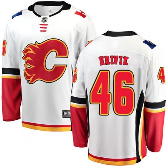 Men's Calgary Flames #46 Marek Hrivik Fanatics Branded White Away Breakaway NHL Jersey - Ujersey