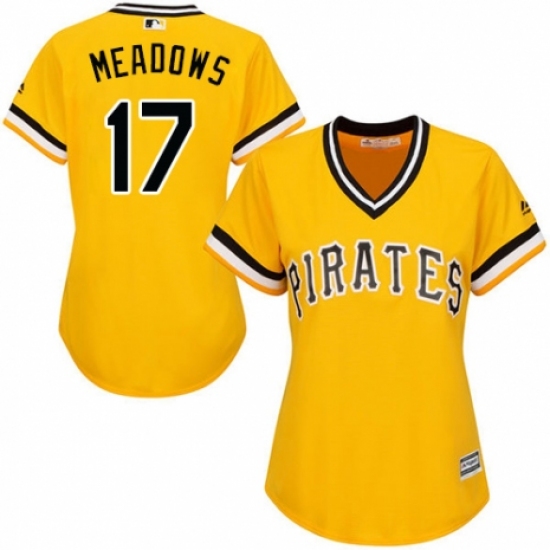 Women's Majestic Pittsburgh Pirates #17 Austin Meadows Authentic Gold Alternate Cool Base MLB Jersey - Ujersey
