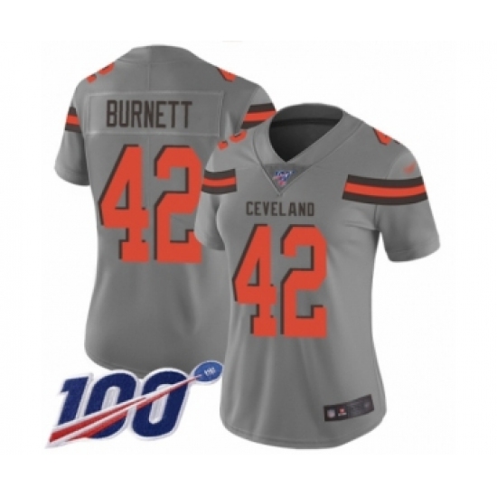 Women's Cleveland Browns #42 Morgan Burnett Limited Gray Inverted Legend 100th Season Football Jersey - Ujersey