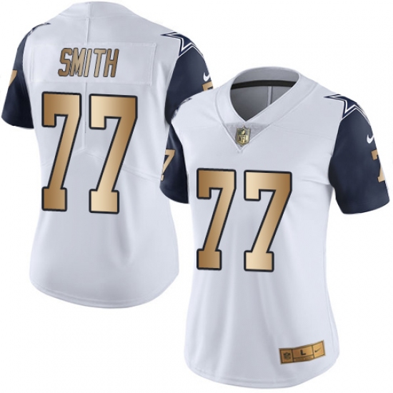 Women's Nike Dallas Cowboys #77 Tyron Smith Limited White/Gold Rush NFL Jersey - Ujersey