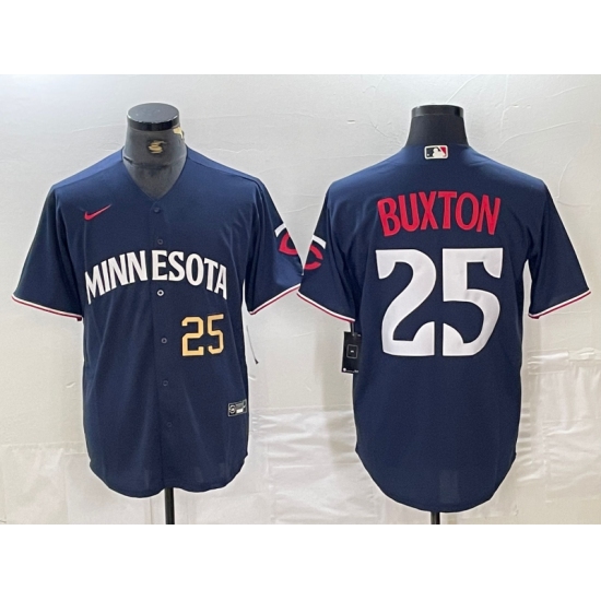 Men's Minnesota Twins #25 Byron Buxton Number 2023 Navy Blue Cool Base Stitched Jerseys - Ujersey