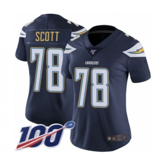 Women's Los Angeles Chargers #78 Trent Scott Navy Blue Team Color Vapor Untouchable Limited Player 100th Season Football Jersey - Ujersey