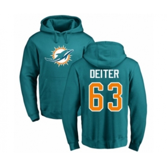 Football Miami Dolphins #63 Michael Deiter Aqua Green Name & Number Logo Pullover Hoodie - Ujersey