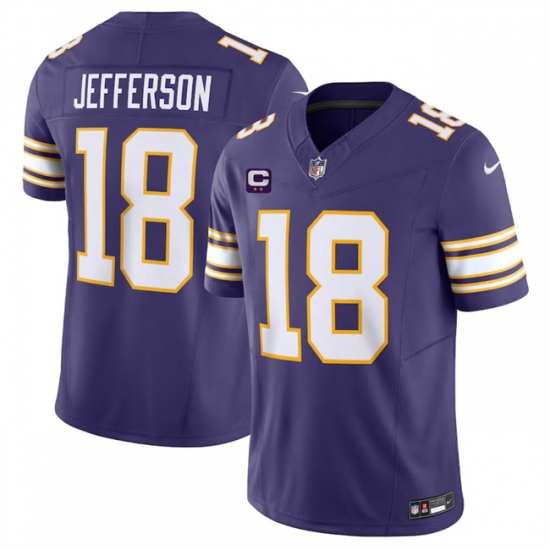 Men's Minnesota Vikings #18 Justin Jefferson Purple 2024 F.U.S.E. Throwback With 2-Star C Vapor Limited Stitched Jersey - Ujersey