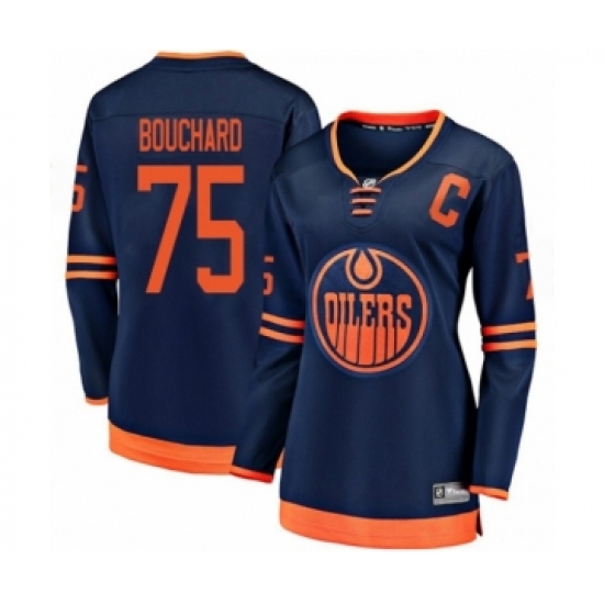 Women's Edmonton Oilers #75 Evan Bouchard Authentic Navy Blue Alternate Fanatics Branded Breakaway Hockey Jersey - Ujersey