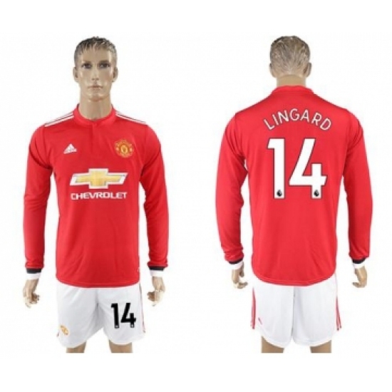 Manchester United #14 Lingard Red Home Long Sleeves Soccer Club Jersey