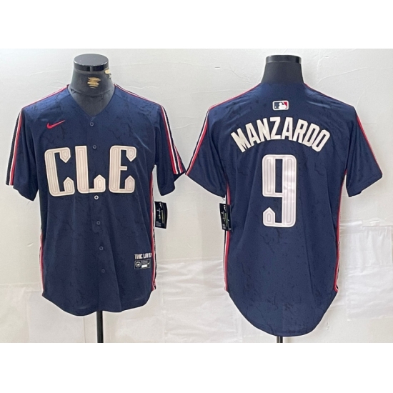 Men's Cleveland Guardians #9 Kyle Manzardo Navy 2024 City Connect Limited Stitched Jersey - Ujersey