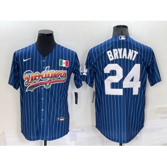 Men's Los Angeles Dodgers #24 Kobe Bryant Rainbow Blue Red Pinstripe Mexico Cool Base Nike Jersey - Ujersey