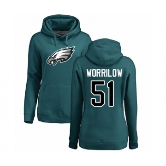 Women's Philadelphia Eagles #51 Paul Worrilow Green Name & Number Logo Pullover Hoodie - Ujersey