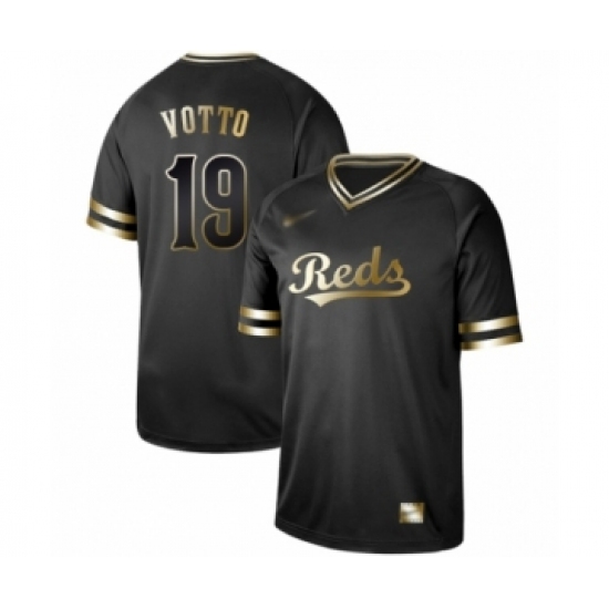 Men's Cincinnati Reds #19 Joey Votto Authentic Black Gold Fashion Baseball Jersey - Ujersey