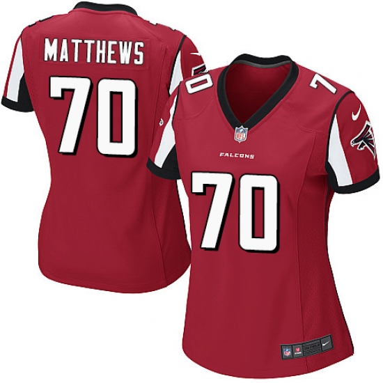 Women's Nike Atlanta Falcons #70 Jake Matthews Game Red Team Color NFL Jersey - Ujersey