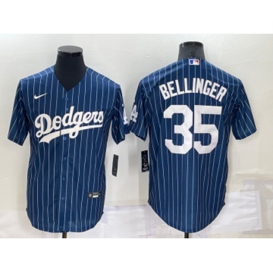 Men's Los Angeles Dodgers #35 Cody Bellinger Navy Blue Pinstripe Stitched MLB Cool Base Nike Jersey - Ujersey