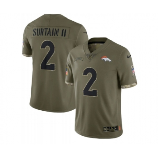 Men's Denver Broncos #2 Pat Surtain II 2022 Olive Salute To Service Limited Stitched Jersey - Ujersey