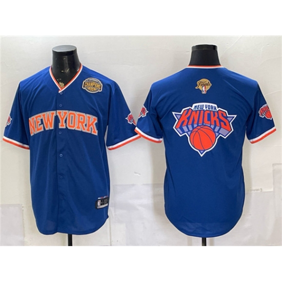 Men's New York Knicks Team Big Logo Royal 2026 Finals & Eastern Conference Champions Stitched Baseball Jersey