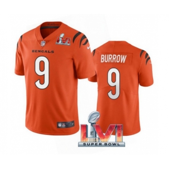 Men's Cincinnati Bengals #9 Joe Burrow 2022 Orange Super Bowl LVI Vapor Limited Stitched Jersey - Ujersey