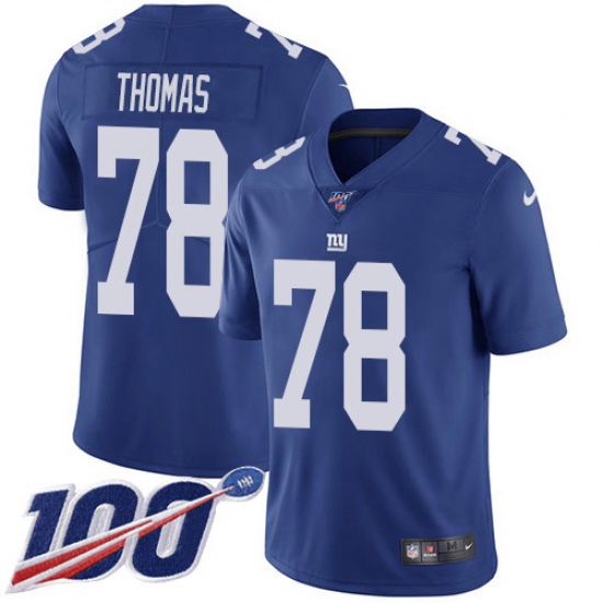 Youth New York Giants #78 Andrew Thomas Royal Blue Team Color Stitched NFL 100th Season Vapor Untouchable Limited Jersey - Ujersey