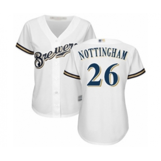 Women's Milwaukee Brewers #26 Jacob Nottingham Authentic White Home Cool Base Baseball Player Jersey - Ujersey