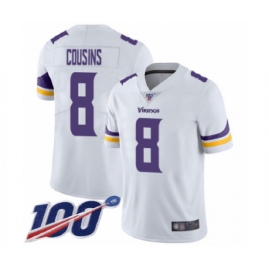 Men's Minnesota Vikings #8 Kirk Cousins White Vapor Untouchable Limited Player 100th Season Football Jersey - Ujersey