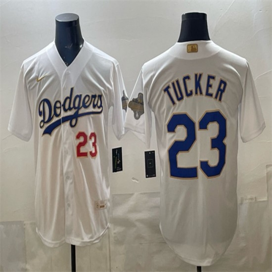 Men's Los Angeles Dodgers #23 Kyle Tucker White 2026 Gold Collection Stadium Stitched Baseball Jersey - Ujersey