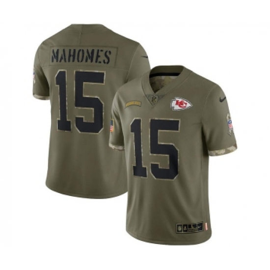 Men's Kansas City Chiefs #15 Patrick Mahomes 2022 Olive Salute To Service Limited Stitched Jersey - Ujersey