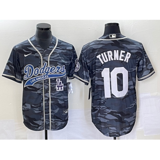 Men's Los Angeles Dodgers #10 Justin Turner Grey Camo Cool Base Stitched Baseball Jersey - Ujersey