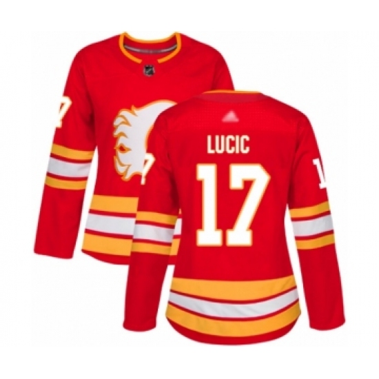 Women's Calgary Flames #17 Milan Lucic Authentic Red Alternate Hockey Jersey - Ujersey