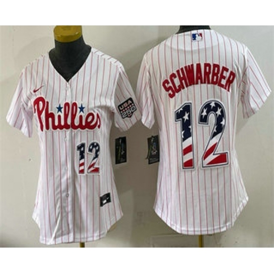 Youth Philadelphia Phillies #12 Kyle Schwarber White USA 250 Fourth of July Home Stitched Jersey - Ujersey