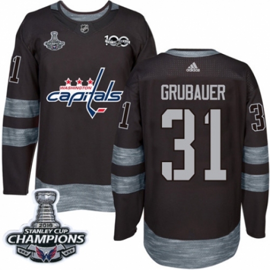 Men's Adidas Washington Capitals #31 Philipp Grubauer Authentic Black 1917-2017 100th Anniversary 2018 Stanley Cup Final Champions NHL Jersey - Ujersey