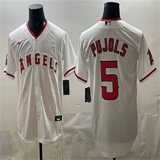Men's Los Angeles Angels #5 Albert Pujols White Stitched Baseball Jersey - Ujersey