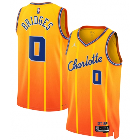 Men's Charlotte Hornets #0 Miles Bridges Gold 2025-26 City Edition Swingman Stitched Jersey