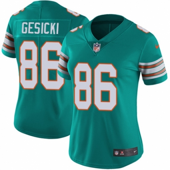 Women's Nike Miami Dolphins #86 Mike Gesicki Aqua Green Alternate Vapor Untouchable Limited Player NFL Jersey - Ujersey