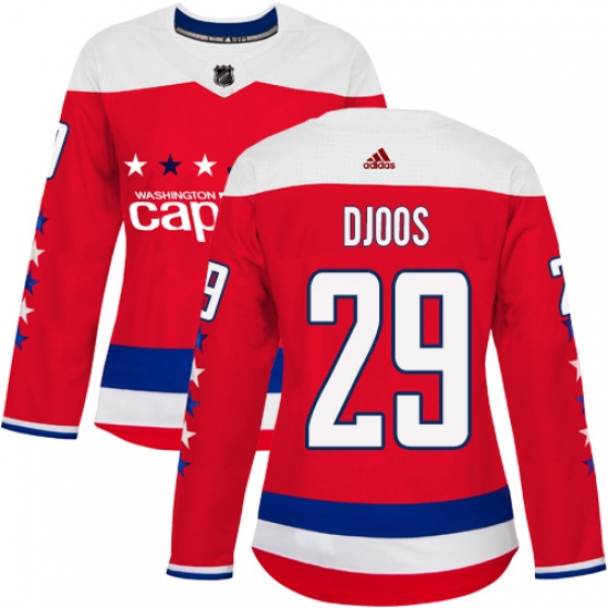 Women's Adidas Washington Capitals #29 Christian Djoos Authentic Red Alternate NHL Jersey