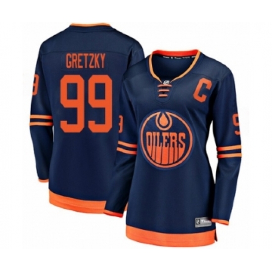Women's Edmonton Oilers #99 Wayne Gretzky Authentic Navy Blue Alternate Fanatics Branded Breakaway Hockey Jersey - Ujersey