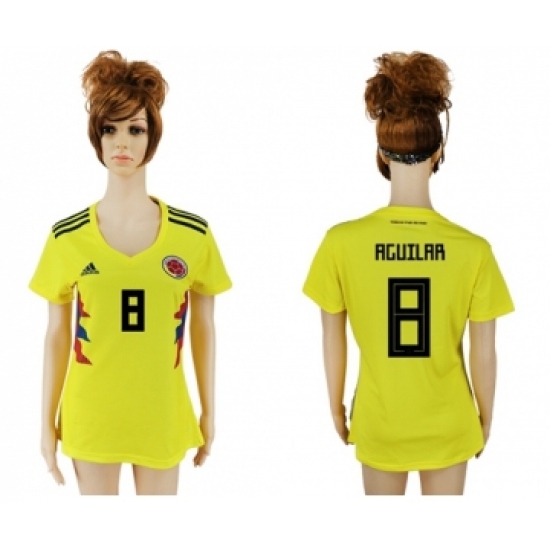 Women's Colombia #8 Aguilar Home Soccer Country Jersey