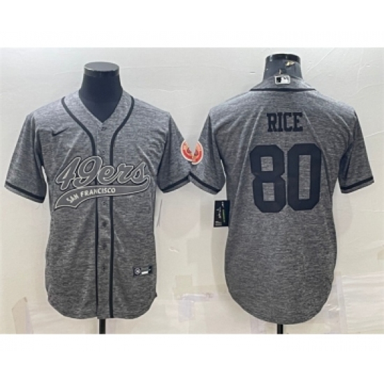 Men's San Francisco 49ers #80 Jerry Rice Gray With Patch Cool Base Stitched Baseball Jersey - Ujersey