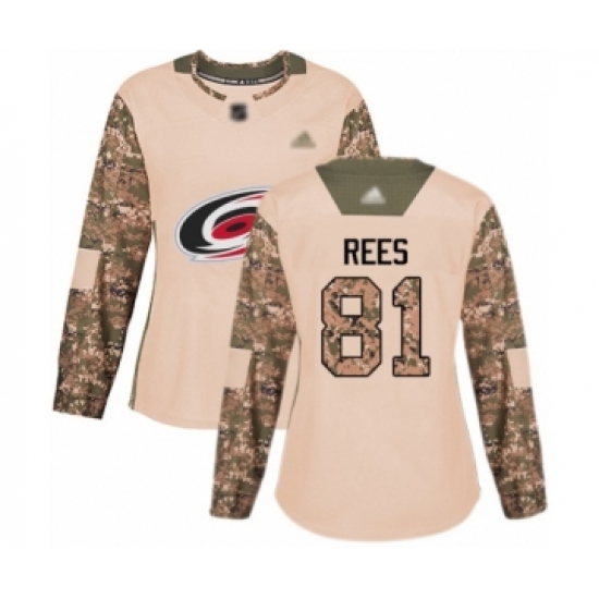 Women's Carolina Hurricanes #81 Jamieson Rees Authentic Camo Veterans Day Practice Hockey Jersey - Ujersey