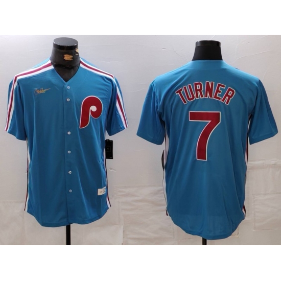 Men's Philadelphia Phillies #7 Trea Turner Blue Cooperstown Throwback Cool Base Nike Jersey - Ujersey