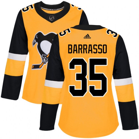 Women's Adidas Pittsburgh Penguins #35 Tom Barrasso Authentic Gold Alternate NHL Jersey - Ujersey
