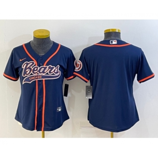 Women's Chicago Bears Blank Navy Blue With Patch Cool Base Stitched Baseball Jersey - Ujersey