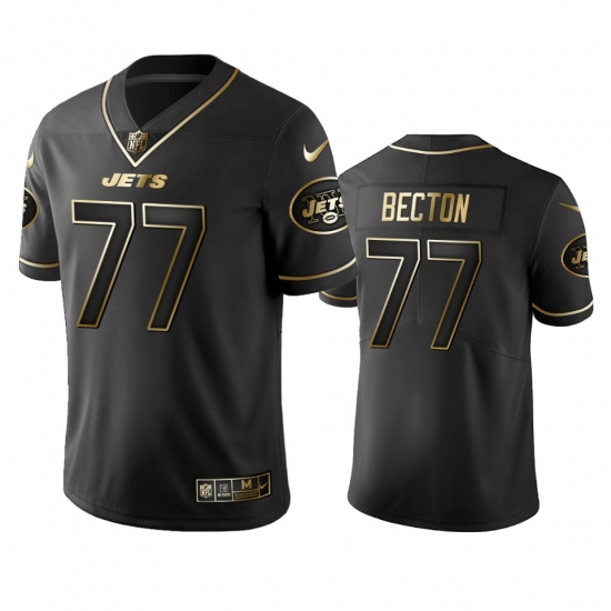 Men's New York Jets #77 Mekhi Becton Black Golden Edition Vapor Limited Jersey - Ujersey