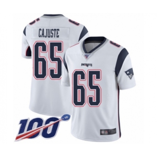 Youth New England Patriots #65 Yodny Cajuste White Vapor Untouchable Limited Player 100th Season Football Jersey - Ujersey