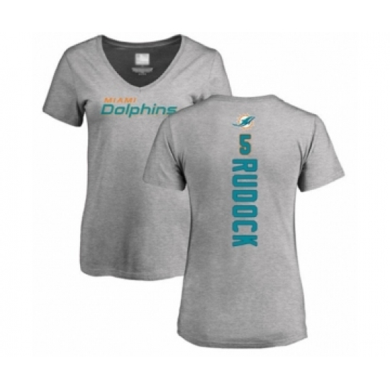 Football Women's Miami Dolphins #5 Jake Rudock Ash Backer T-Shirt - Ujersey