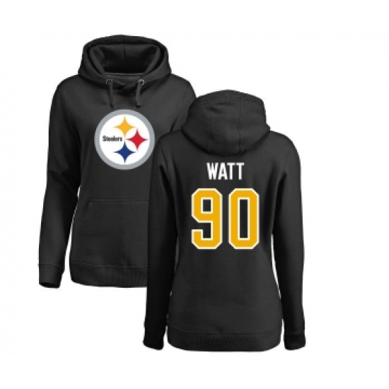 Football Women's Pittsburgh Steelers #90 T. J. Watt Black Name & Number Logo Pullover Hoodie - Ujersey