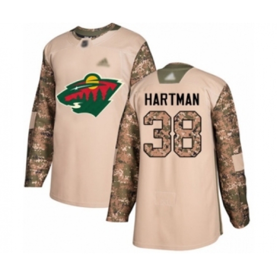 Youth Minnesota Wild #38 Ryan Hartman Authentic Camo Veterans Day Practice Hockey Jersey - Ujersey