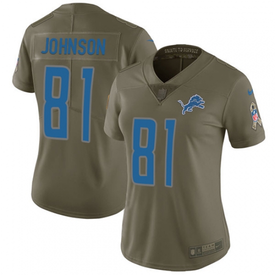 Women's Nike Detroit Lions #81 Calvin Johnson Limited Olive 2017 Salute to Service NFL Jersey - Ujersey