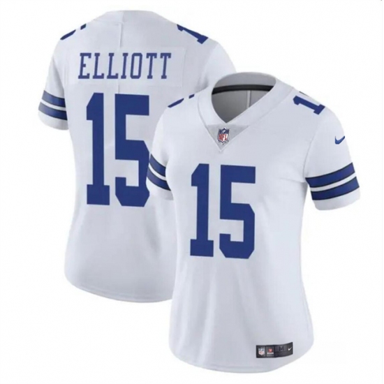 Women's Dallas Cowboys #15 Ezekiel Elliott White Vapor Limited Football Stitched Jersey - Ujersey