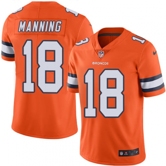 Men's Nike Denver Broncos #18 Peyton Manning Limited Orange Rush Vapor Untouchable NFL Jersey - Ujersey
