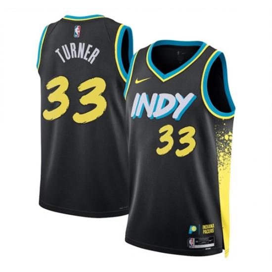 Men's Indiana Pacers #33 Myles Turner Black 2023-24 City Edition Stitched Basketball Jersey - Ujersey