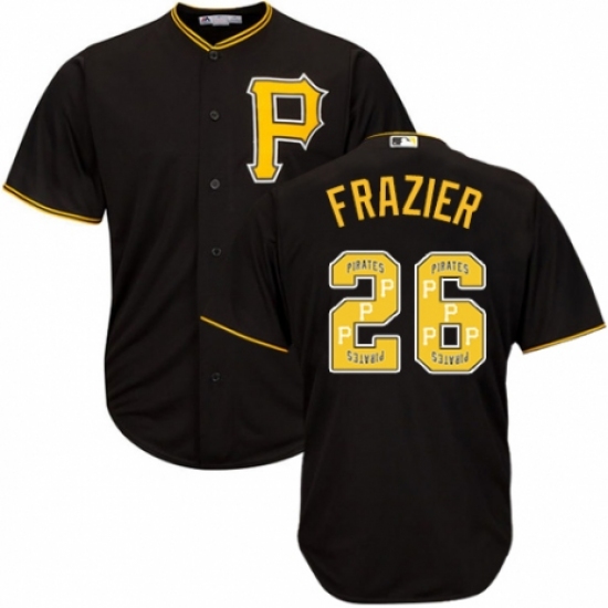 Men's Majestic Pittsburgh Pirates #26 Adam Frazier Authentic Black Team Logo Fashion Cool Base MLB Jersey - Ujersey